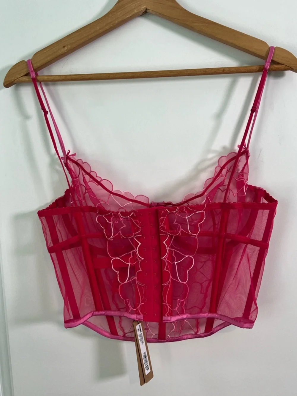 NWT SKIMS Embroidered Tulle Pink Punch Hearts Size Medium - Picture 4 of 4
